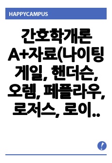 간호학개론 A+자료(나이팅게일, 핸더슨, 오렘, 페플라우, 로저스, 로이)이론요약 및 메타파라다임