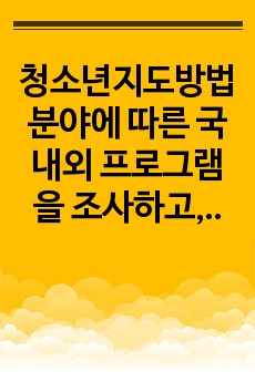 청소년지도방법 분야에 따른 국내외 프로그램을 조사하고, 프로그램 분석 후, 프로그램의 장점, 한계, 제안사항 등을 정리하여 제출하도록 한다.