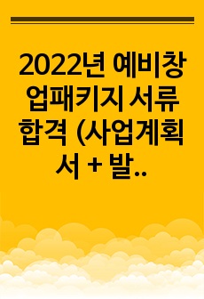 2022년 예비창업패키지 서류 합격 (사업계획서 + 발표 자료 ppt)