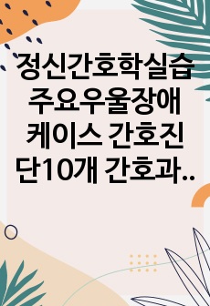 정신간호학실습 주요우울장애 케이스 간호진단10개 간호과정3개