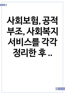 사회보험, 공적부조, 사회복지서비스를 각각 정리한 후 이 중 한 가지를 선택하여 사례(뉴스, 기사, 영화, 드라마 등)를 들어 문제점을 제시하시오.