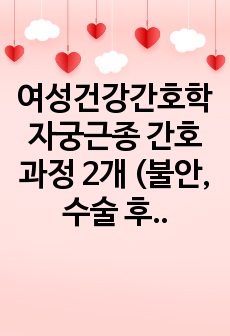 여성건강간호학 자궁근종 간호과정 2개 (불안, 수술 후 회복지연의 위험)