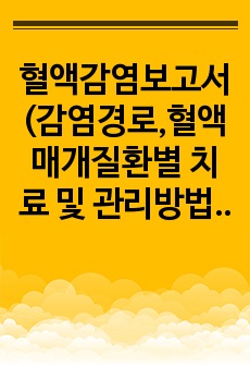 혈액감염보고서(감염경로,혈액매개질환별 치료 및 관리방법, 예방법, 기타사항, 참고문헌)