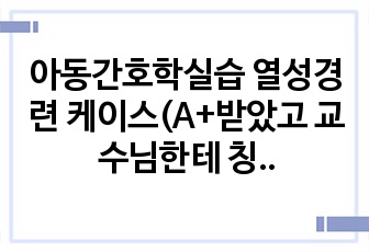 아동간호학실습 열성경련 케이스(A+받았고 교수님한테 칭찬받은 케이스입니다.)