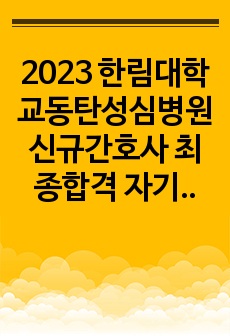 2023 한림대학교동탄성심병원 신규간호사 최종합격 자기소개서 (합격인증 O)