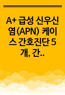 A+ 급성 신우신염(APN) 케이스 간호진단 5개, 간호과정 3개(과정 1개당 5쪽, 완전 구체적)