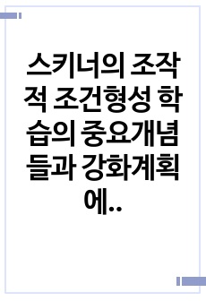 스키너의 조작적 조건형성 학습의 중요개념들과 강화계획에 대해 간략히 설명하고, 자신이 변화하고 싶은 행동 한가지를 선택하여 강화계획을 세워 적용하여 행동수정을 해본 결과를 작성하시오.