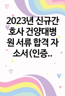 2023년 신규간호사 건양대병원 서류 합격 자소서(인증O)