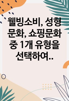 웰빙소비, 성형문화, 쇼핑문화 중 1개 유형을 선택하여 개념, 산업현황 및 마케팅전략을 분석하여 발전방안을 제시하시오.