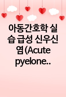 아동간호학 실습 급성 신우신염(Acute pyelonephritis)/연구의필요성, 문헌고찰, 간호기록지, 검사결과, 사용약물, 간호진단3개, 간호과정3개(고체온, 전해질불균형, 혈관손상의 위험성)