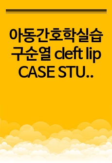 A+ 아동간호학실습 구순열 cleft lip CASE STUDY 케이스스터디 간호과정1개(간호진단1,문헌고찰 포함)