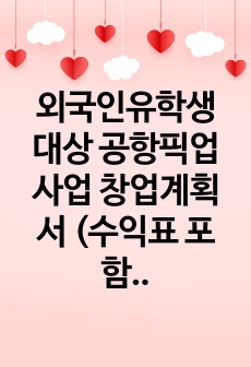 외국인유학생 대상 공항픽업사업 창업계획서 (수익표 포함)