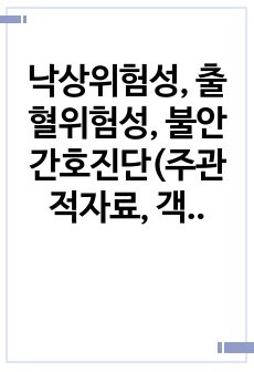 낙상위험성, 출혈위험성, 불안 간호진단(주관적자료, 객관적자료)입니다!/A+레포트