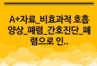 A+자료_비효과적 호흡 양상_폐렴_간호진단_폐렴으로 인한 과도한 기도분비물과 관련된 비효과적 호흡 양상_케이스스터디