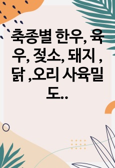 축종별 한우, 육우, 젖소, 돼지 ,닭 ,오리 사육밀도를 비교하고, 축종별 한우, 육우, 젖소, 돼지, 닭, 오리 사육밀도 계산법을 서술하시오