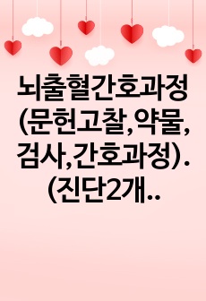 뇌출혈간호과정(문헌고찰,약물,검사,간호과정).(진단2개,뇌조직 관류장애중재7개,언어소통장애중재10개)