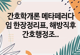 간호학개론 메타페러다임 한장정리표, 해방직후 간호행정조직의 변화, 간호교육제도의 변화