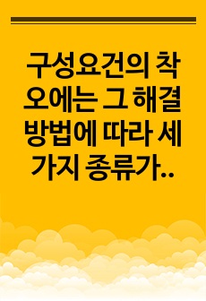 구성요건의 착오에는 그 해결방법에 따라 세 가지 종류가 있다. 각각 하나의 예를 들어 그 법적 해결의 논리를 설명해 보시오.