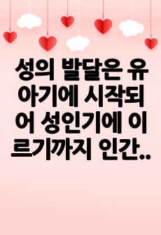 성의 발달은 유아기에 시작되어 성인기에 이르기까지 인간의 생애과정을 통해 꾸준히 발달하게 됩니다. 성 의식의 발달 과정에서 각 발달 단계에 따른 수행 과업이 지체되었을 때 나타날 수 있는 다양한 성 태도나 성행동에 ..