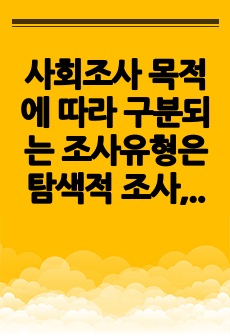 사회조사 목적에 따라 구분되는 조사유형은 탐색적 조사, 기술적 조사, 설명적 조사로 구분된다. 각 유형의 특징에 대해 논술하시오.