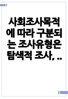 사회조사목적에 따라 구분되는 조사유형은 탐색적 조사, 기술적 조사, 설명적 조사로 구분된다. 각 유형의 특징에 대해 논술하시오.