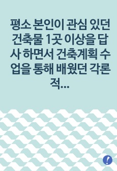 평소 본인이 관심 있던 건축물 1곳 이상을 답사 하면서 건축계획 수업을 통해 배웠던 각론적 내용의