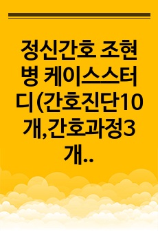 정신간호 조현병 케이스스터디(간호진단10개,간호과정3개)A+자료