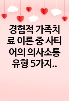 경험적 가족치료 이론 중 사티어의 의사소통 유형 5가지가 무엇인지 설명하고 이 중 자신과 자신의 배우자(혹은 가장 가까운 사람)의 의사소통 유형이 무엇인지 그리고 이에 관련된 가족문제나 관계문제의 사례를 서술해보시오